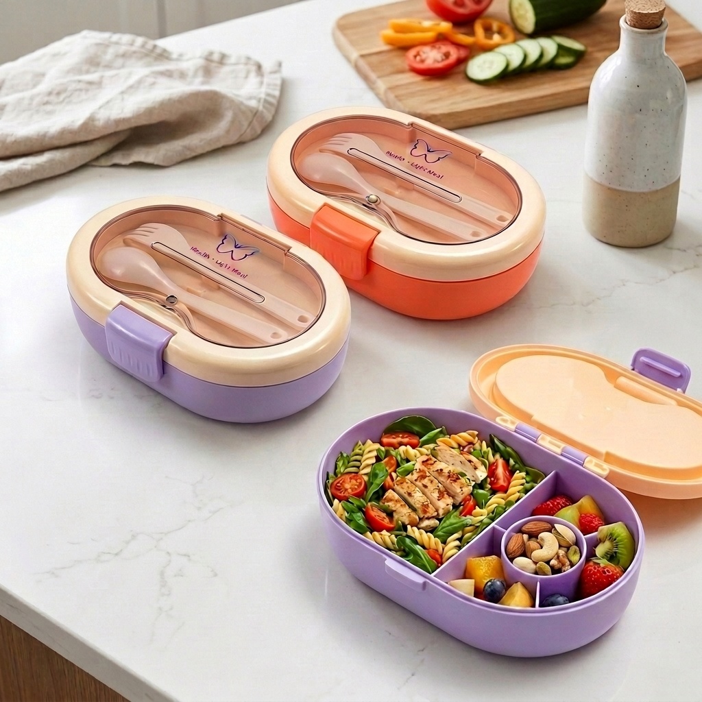 Meal Prep Or Prep Meal - Пластиковый ланч-бокс с отделениями, столовыми приборами